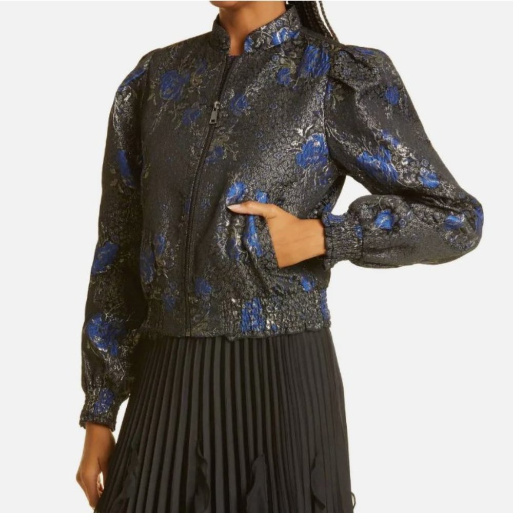 Haute Hippie Ruth Metallic Floral Brocade Bomber Jacket - size XL